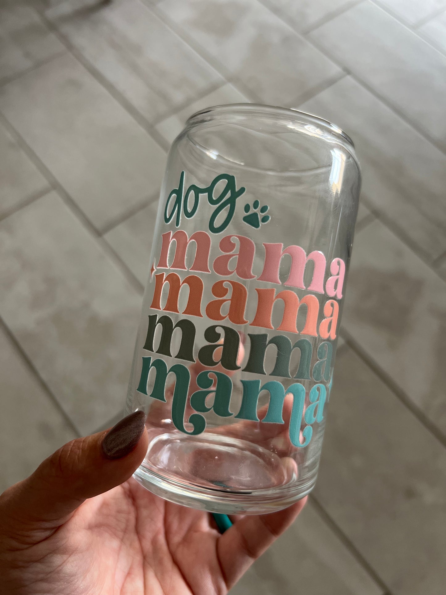 16oz Dog Mama Glass Cup