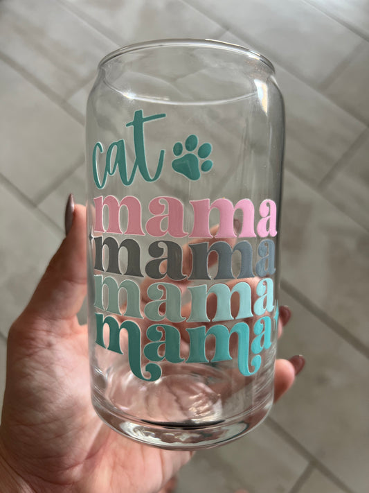 16oz Cat Mama Glass Cup