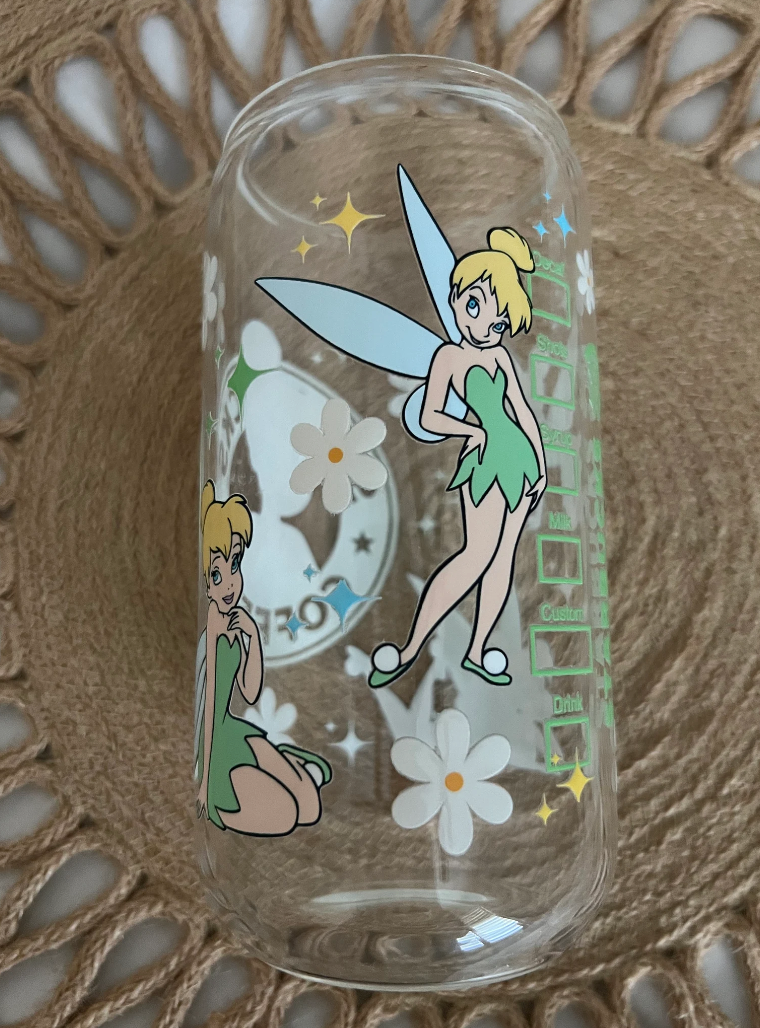 16oz Tinkerbell Glass Cup