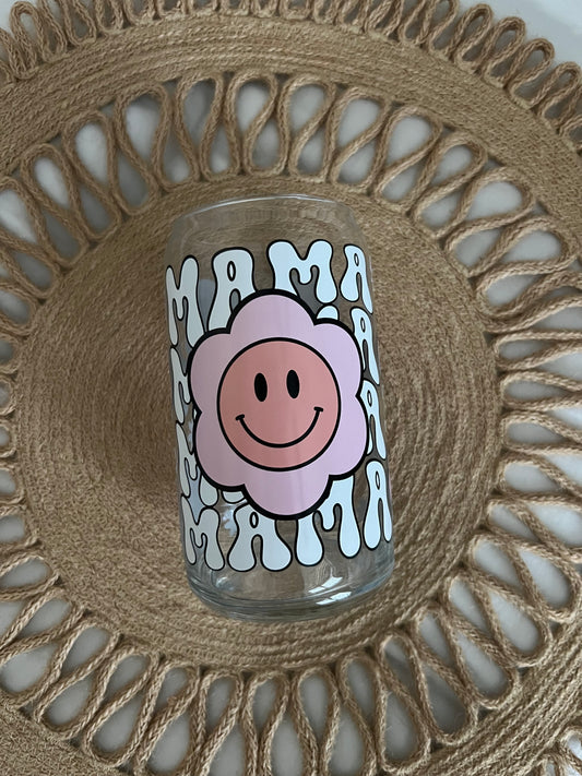 16oz Groovy Mama Floral Glass Cup