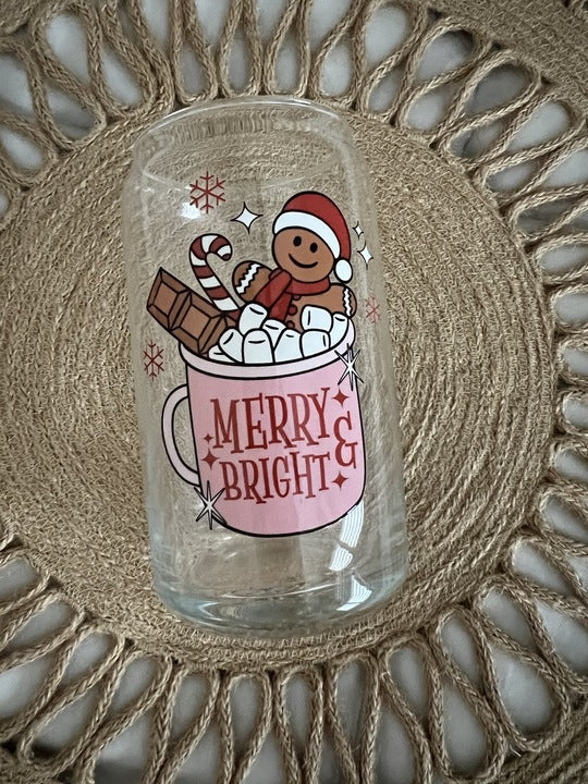 16oz Merry & Bright Glass Cup