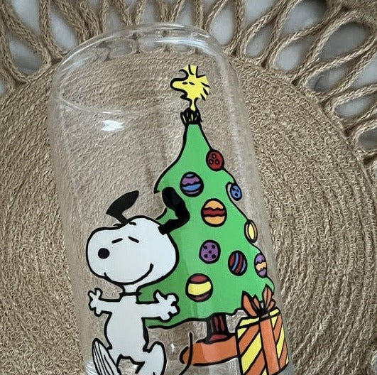 16oz Snoopy Christmas Glass Cup