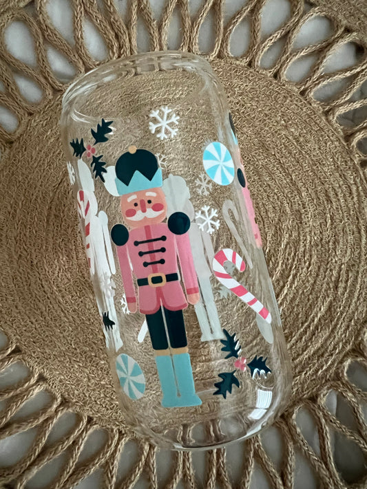 16oz Blue Nutcracker Glass Cup